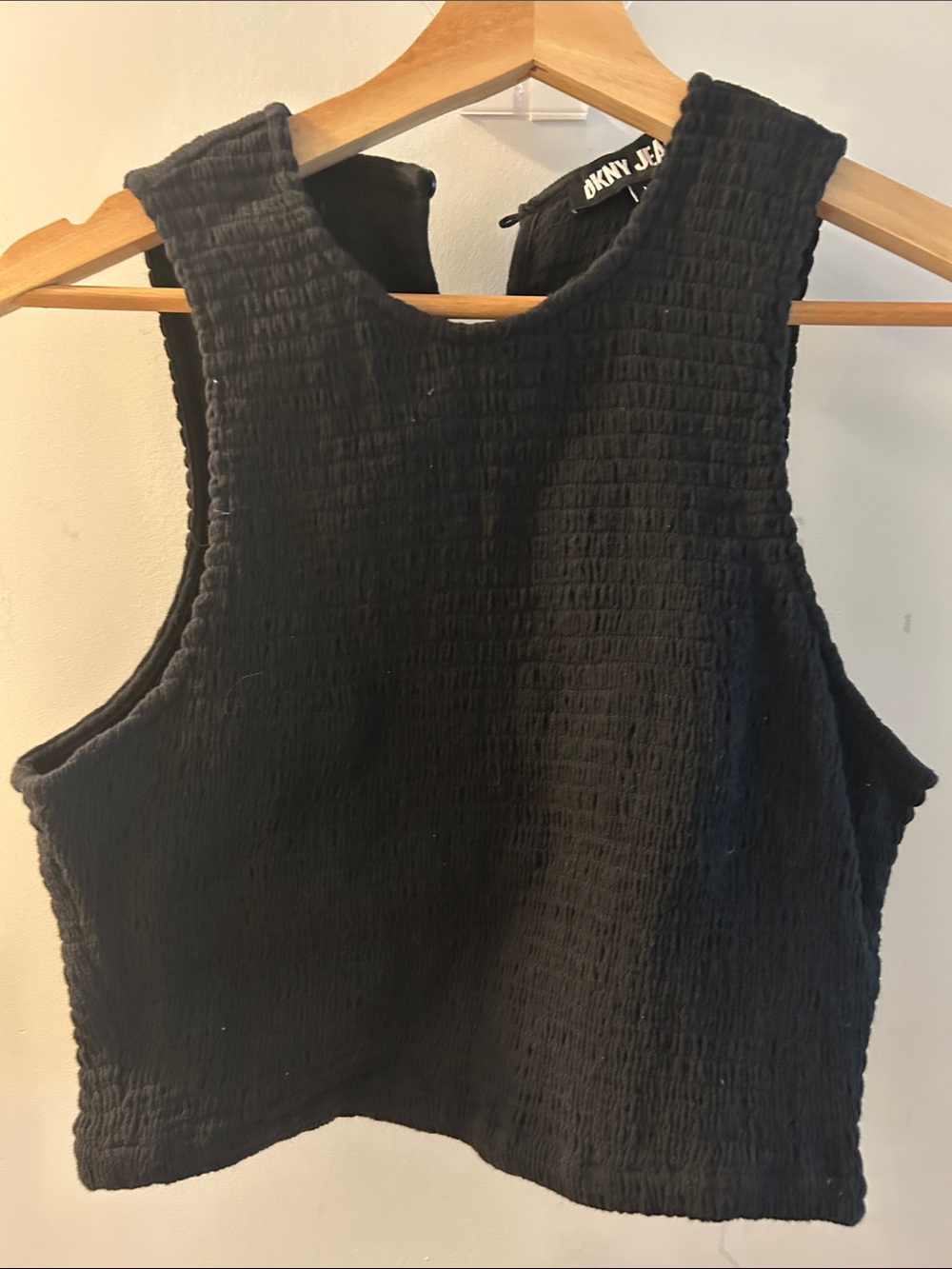 DKNY Jeans Smocked Cotton Crop Tank Top